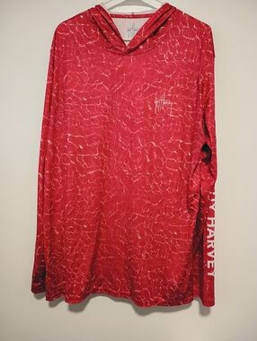 Guy Harvey Redish Marbled Performance Hooded Long-Sleeve Mens Size XL Shirt